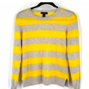 Cashmere Saks Fifth Avenue Women's Striped Pullover Sweater Gray Yellow Small